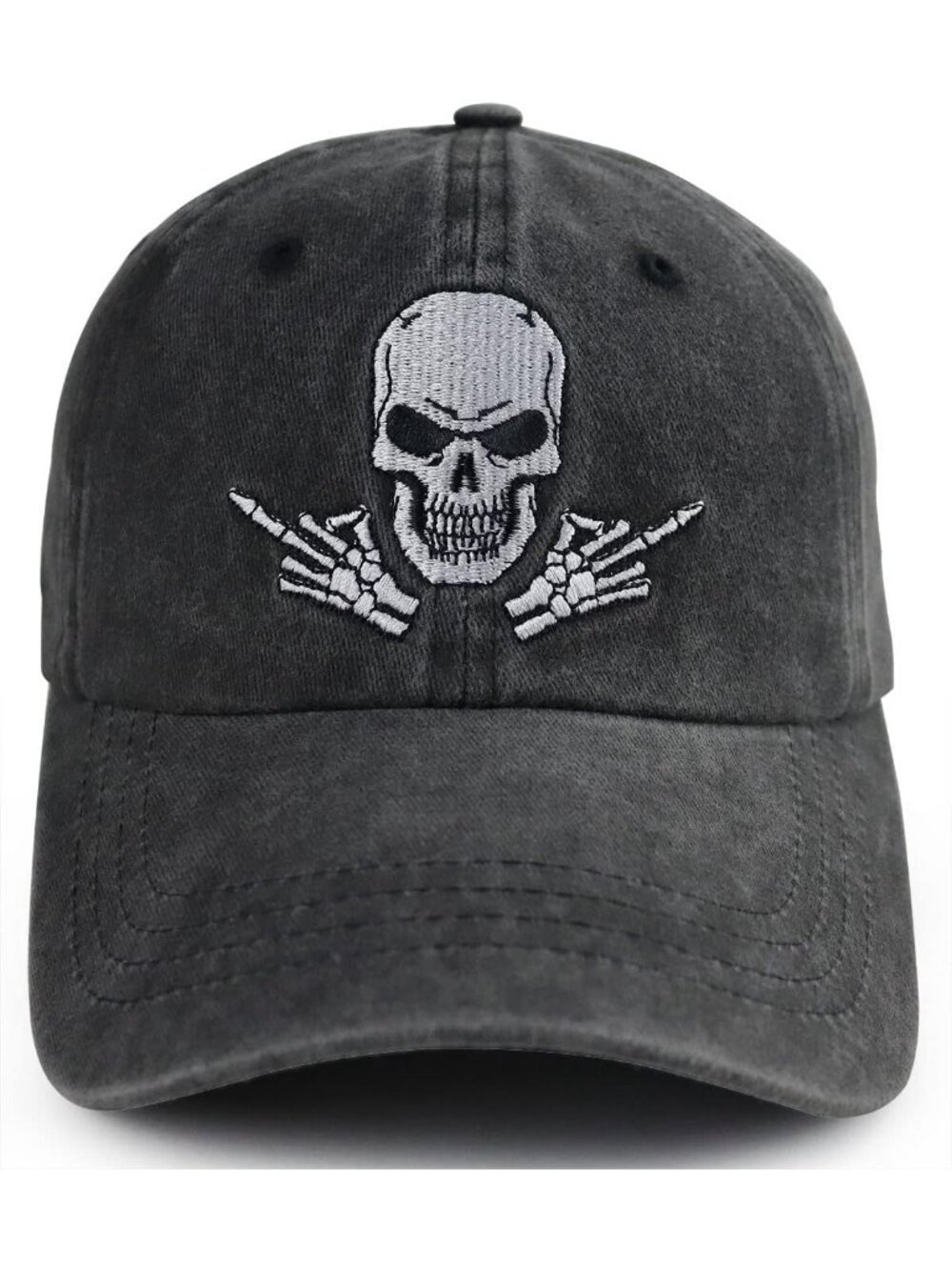 Denim Black 1 Skull and Crossbones Baseball Cap Funny Adjustable Skeleton Hat